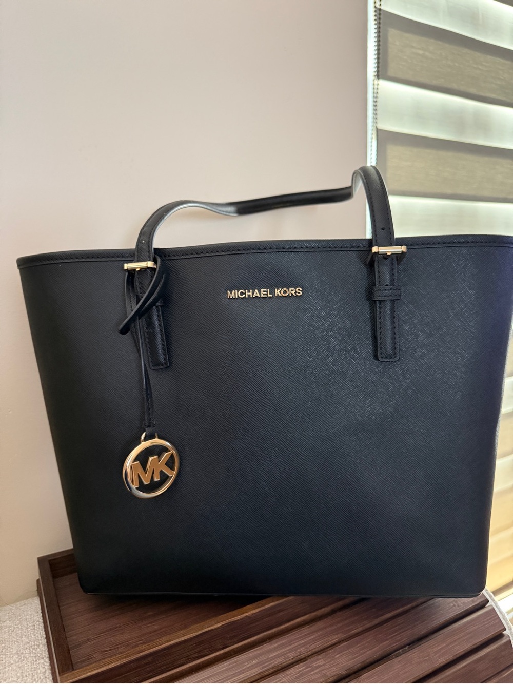Michael Kors Navy Saffiano Leather Tote with Gold Hardware
